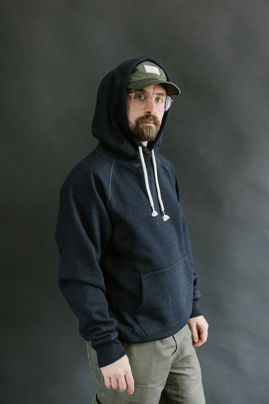 Pullover Hoodie - Real Indigo Blanket Striped French Terry - Image 17
