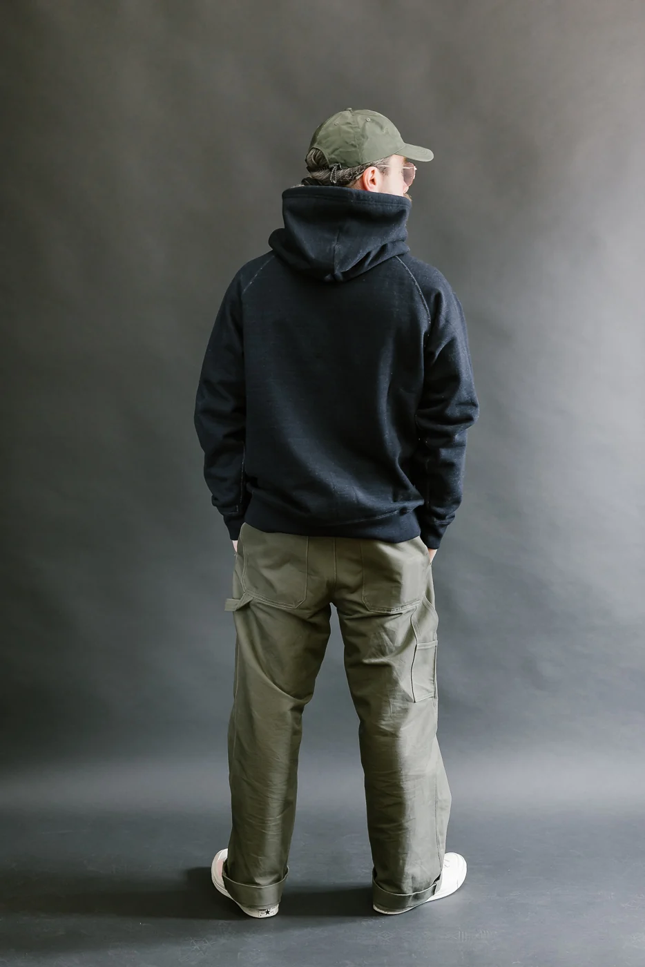 Pullover Hoodie - Real Indigo Blanket Striped French Terry - Image 8