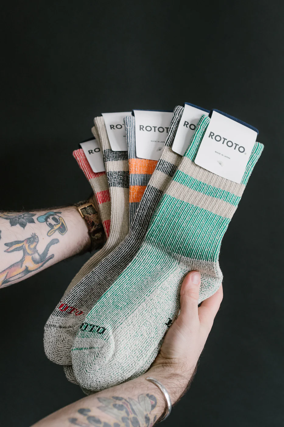 R1589 - Pile Stripe Marl Socks - Beige, Black - Image 5