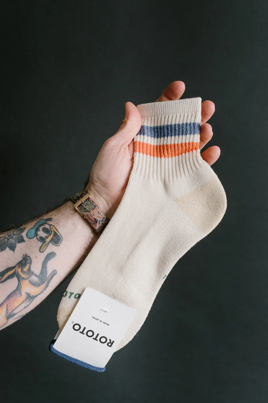 R1591 - Retro Athletic Ankle Sock - Blue, Orange - Image 2
