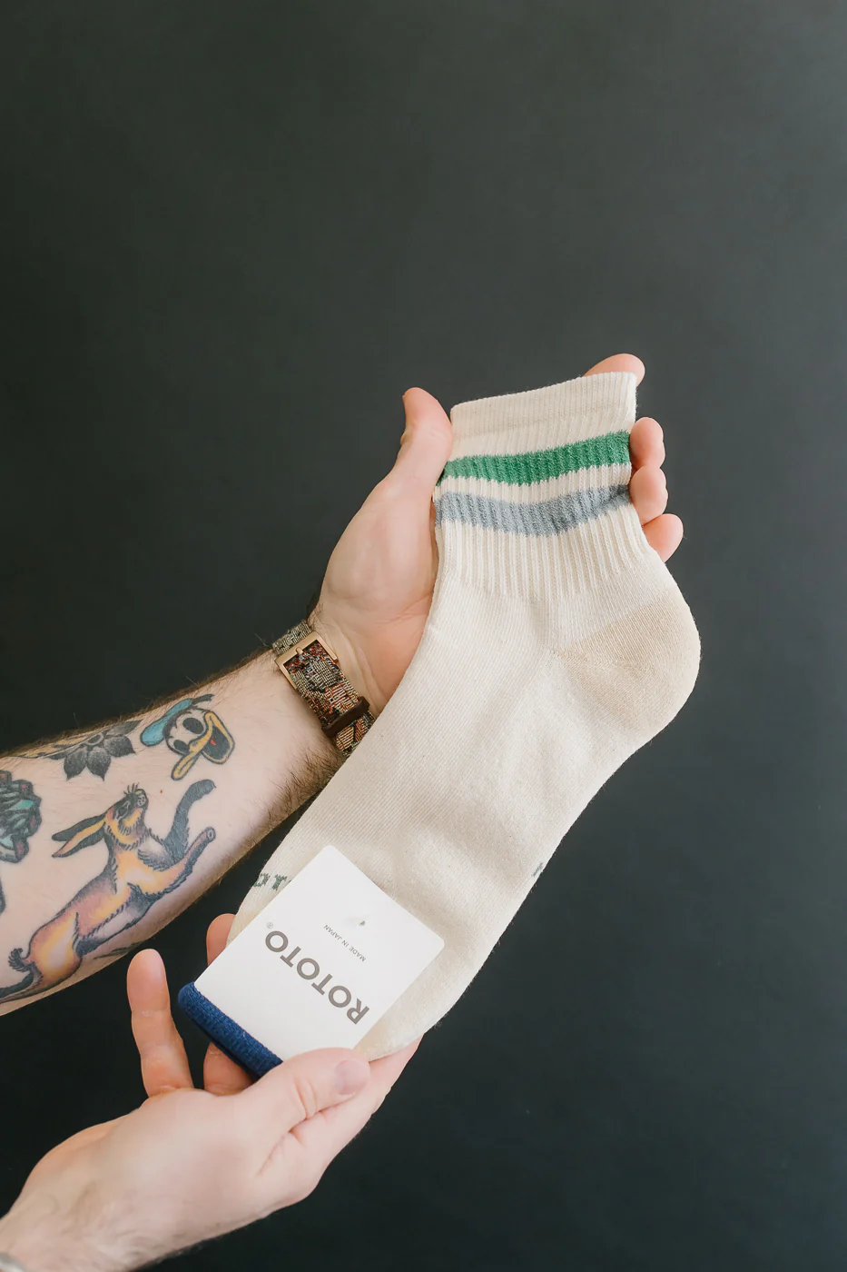 R1591 - Retro Athletic Ankle Sock - Green, Light Blue - Image 2
