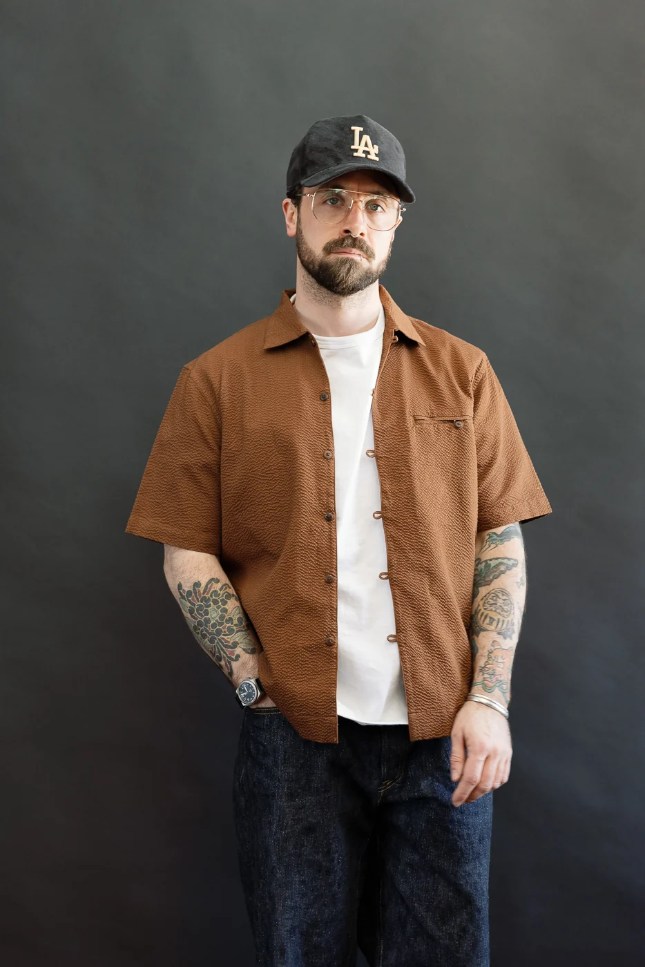 Short Sleeve Loop Shirt - Cinnamon Seersucker - Image 17