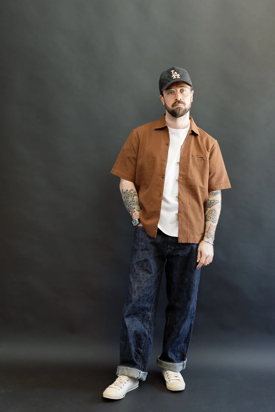 Short Sleeve Loop Shirt - Cinnamon Seersucker - Image 7