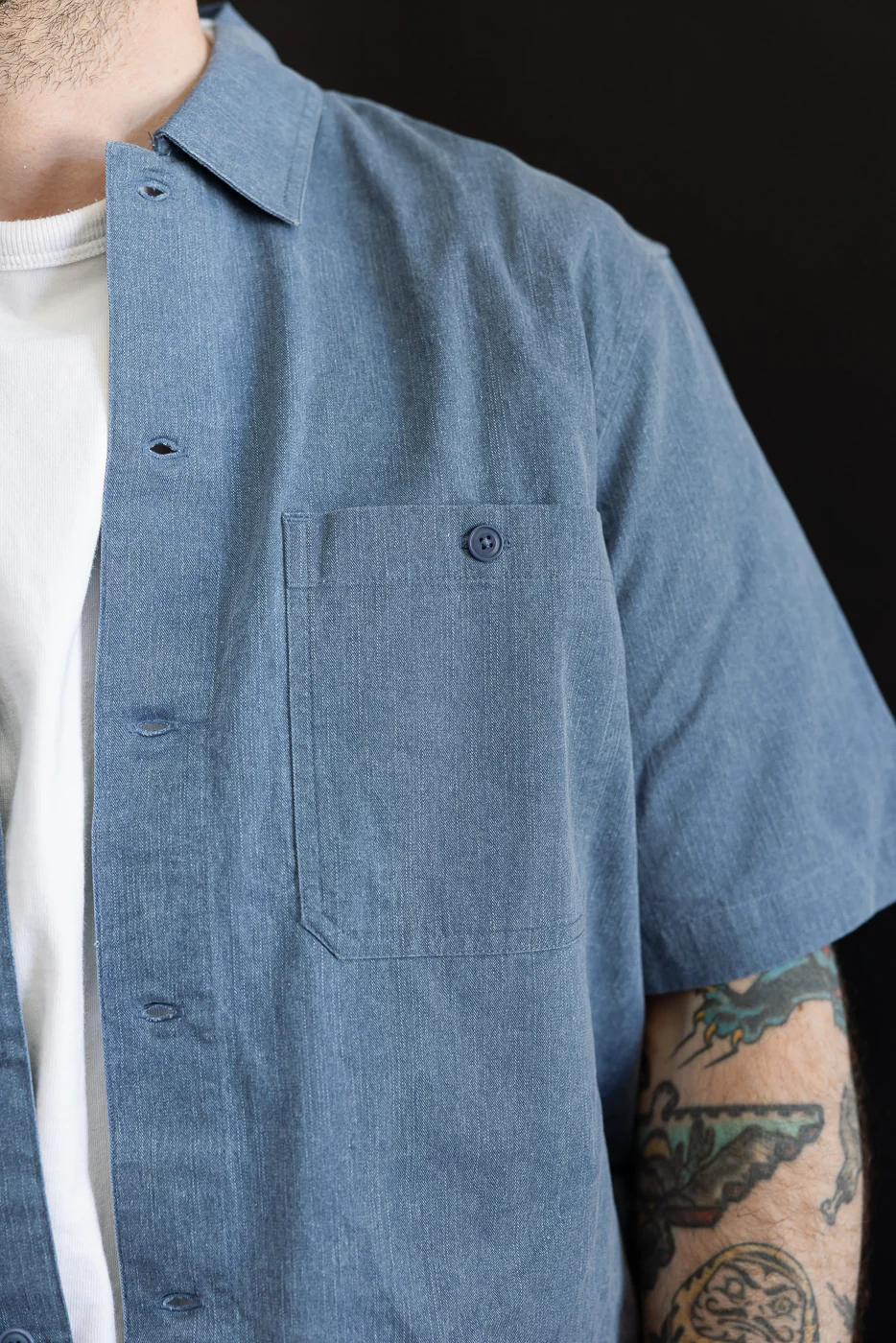Short Sleeve Work Shirt - Blue Pigment Dye - Image 15