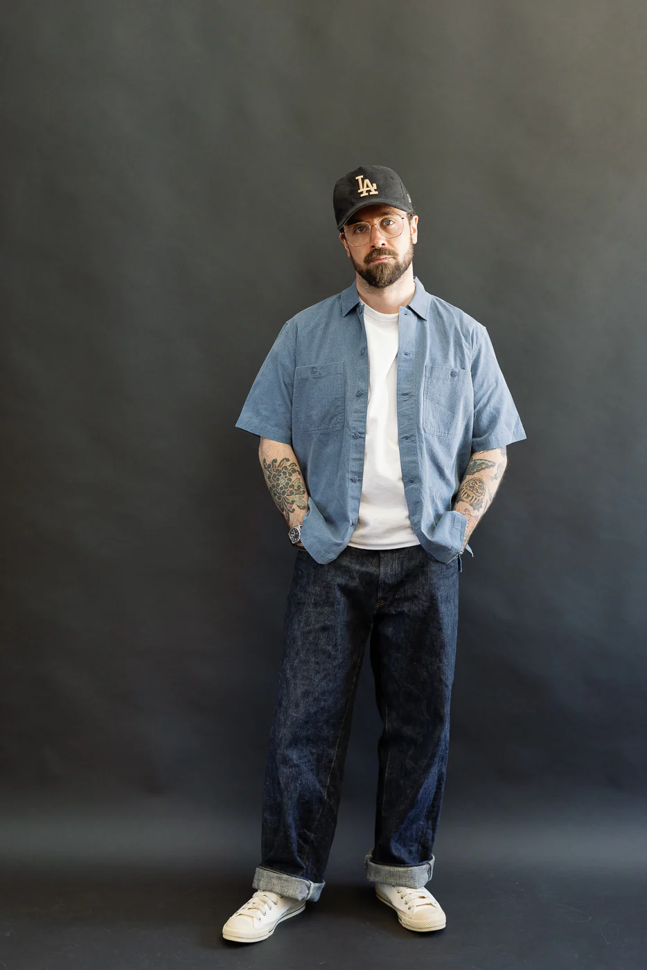 Short Sleeve Work Shirt - Blue Pigment Dye - Image 6