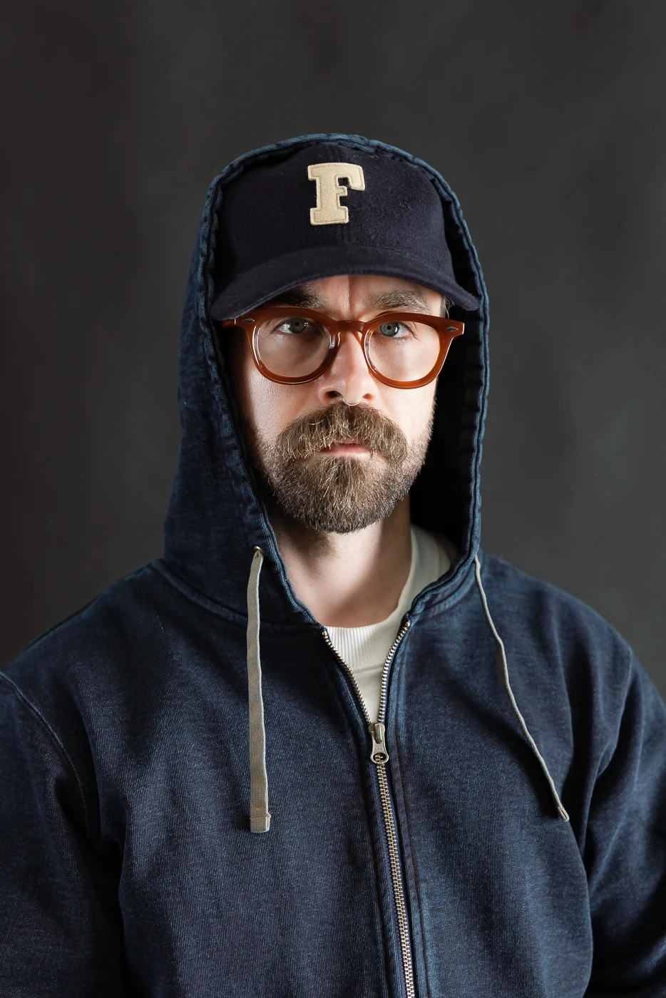 SIS25-102 - Overdyed Zip Up Hoody - Kakishibu Indigo - Image 25