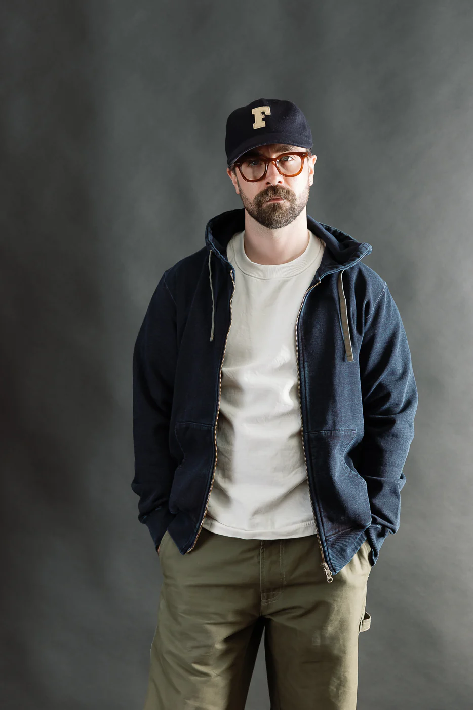 SIS25-102 - Overdyed Zip Up Hoody - Kakishibu Indigo - Image 9