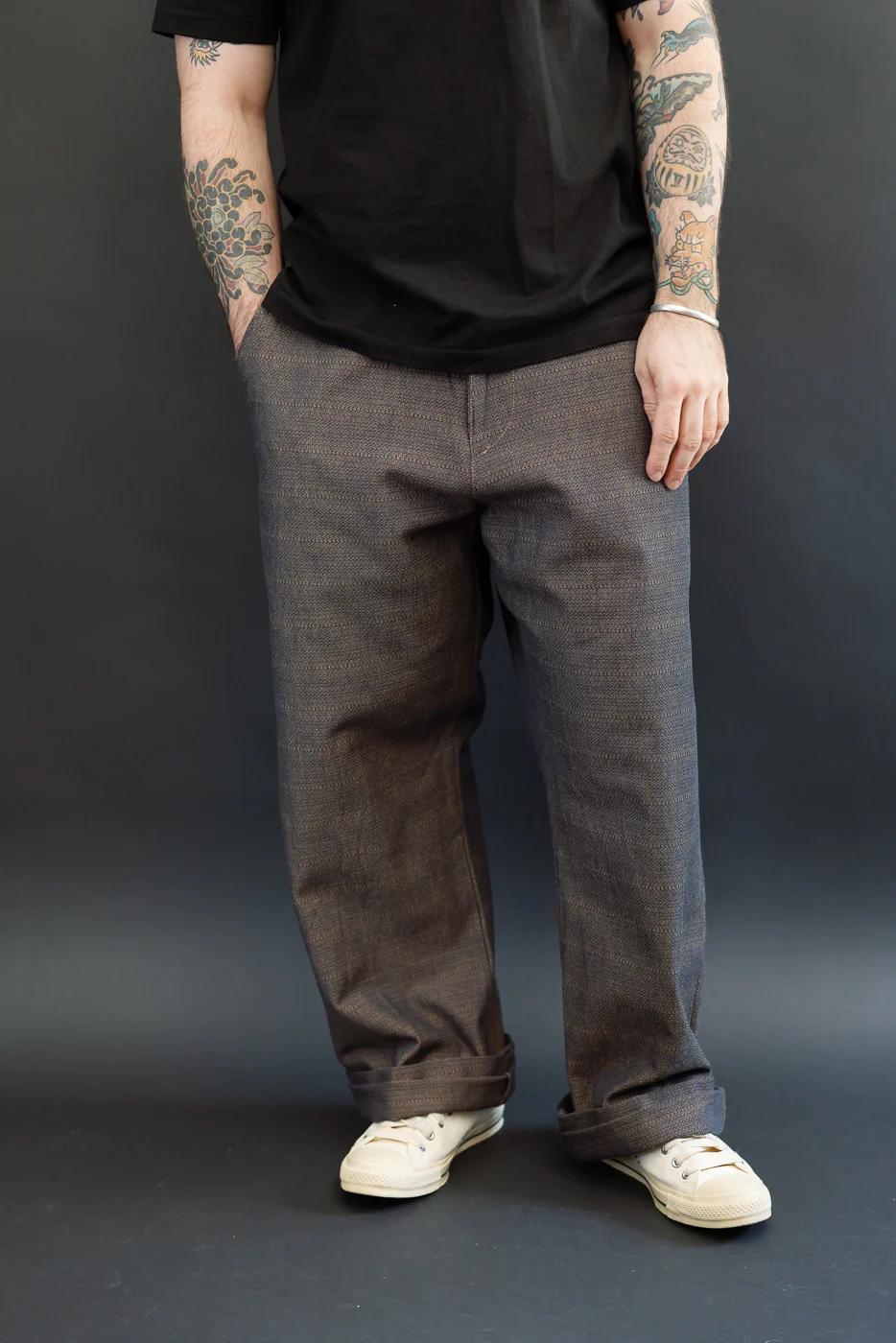 SJAP26-KSK - "Kanoko Ai-Madara" Natural Indigo x Brown Trousers - Image 10