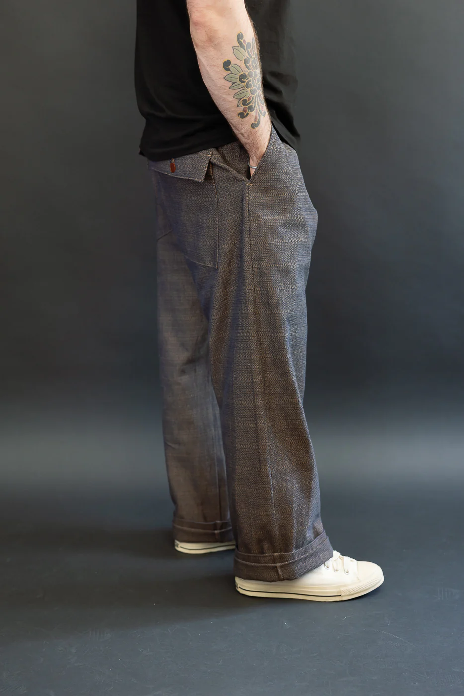 SJAP26-KSK - "Kanoko Ai-Madara" Natural Indigo x Brown Trousers - Image 14