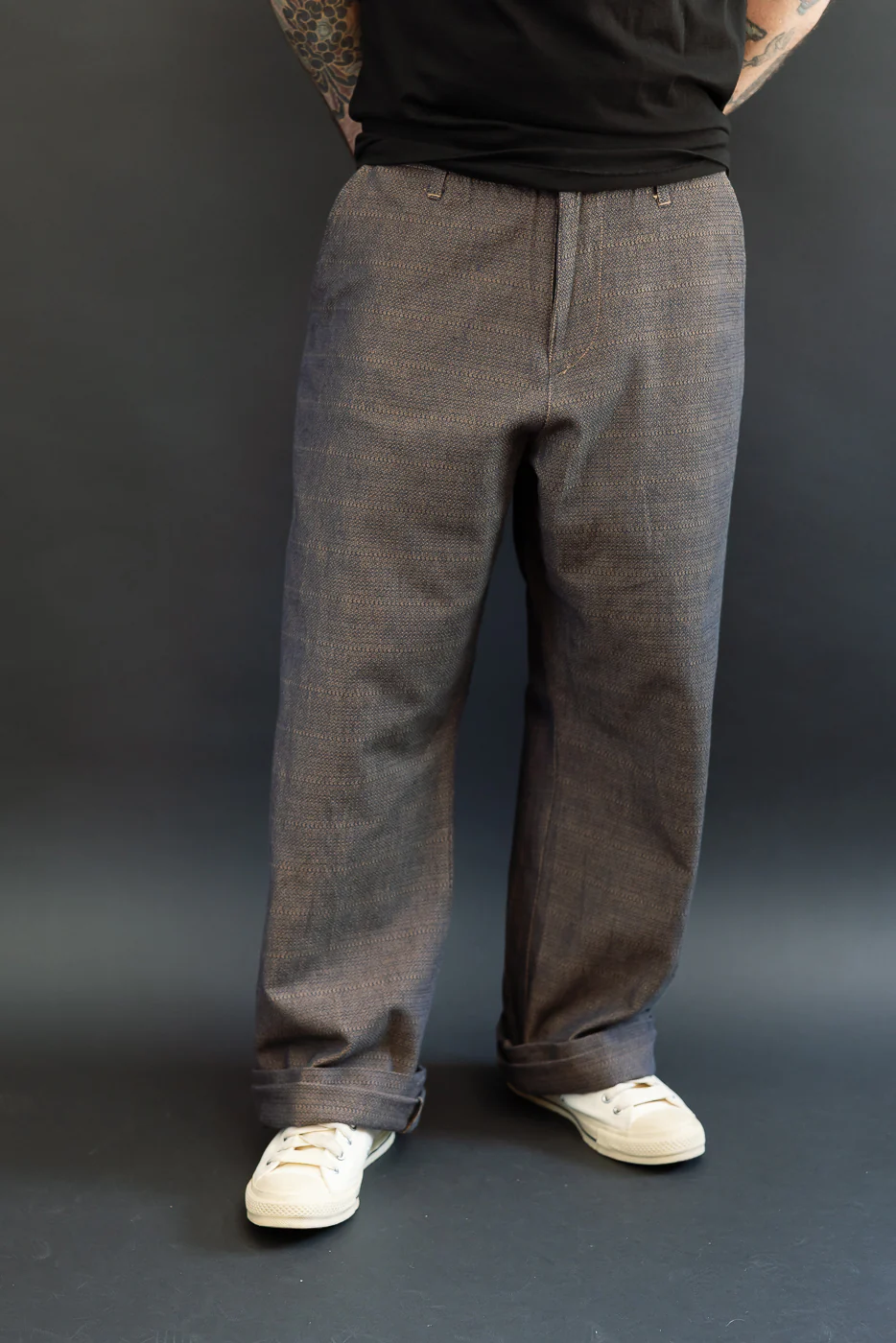 SJAP26-KSK - "Kanoko Ai-Madara" Natural Indigo x Brown Trousers - Image 15