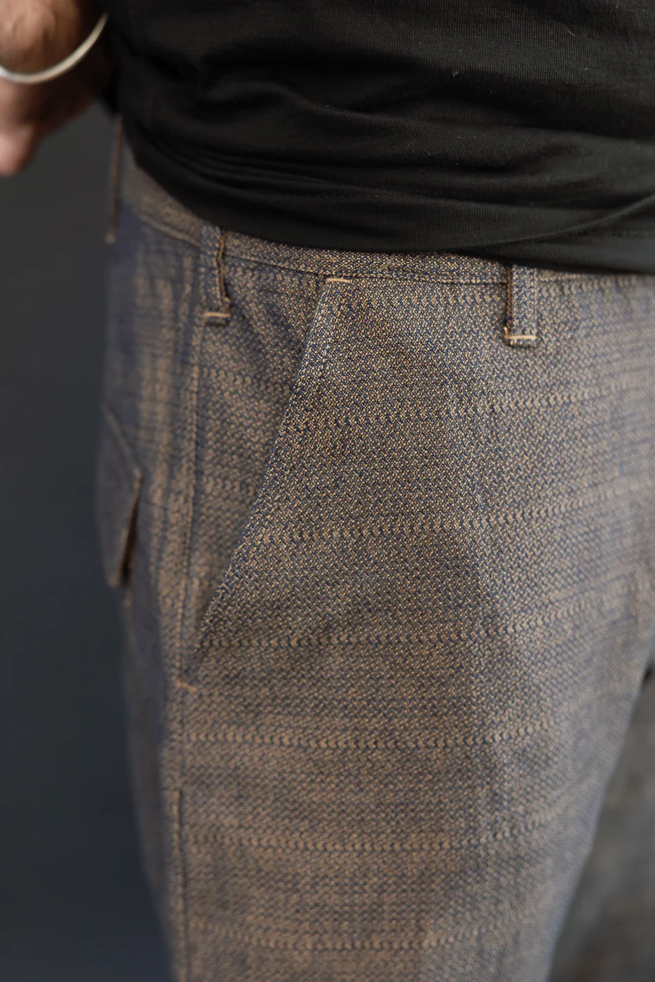 SJAP26-KSK - "Kanoko Ai-Madara" Natural Indigo x Brown Trousers - Image 18