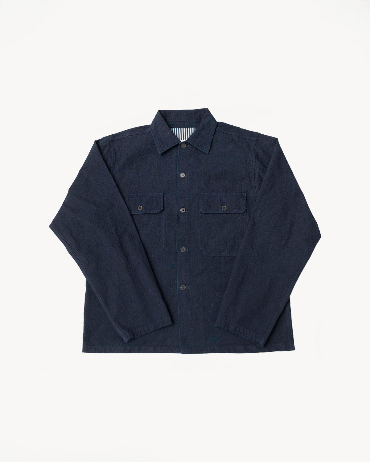 SJAS24-ARW - Cotton Ripstop "Kokiran" Military Shirt - Natural Indigo x Indigo
