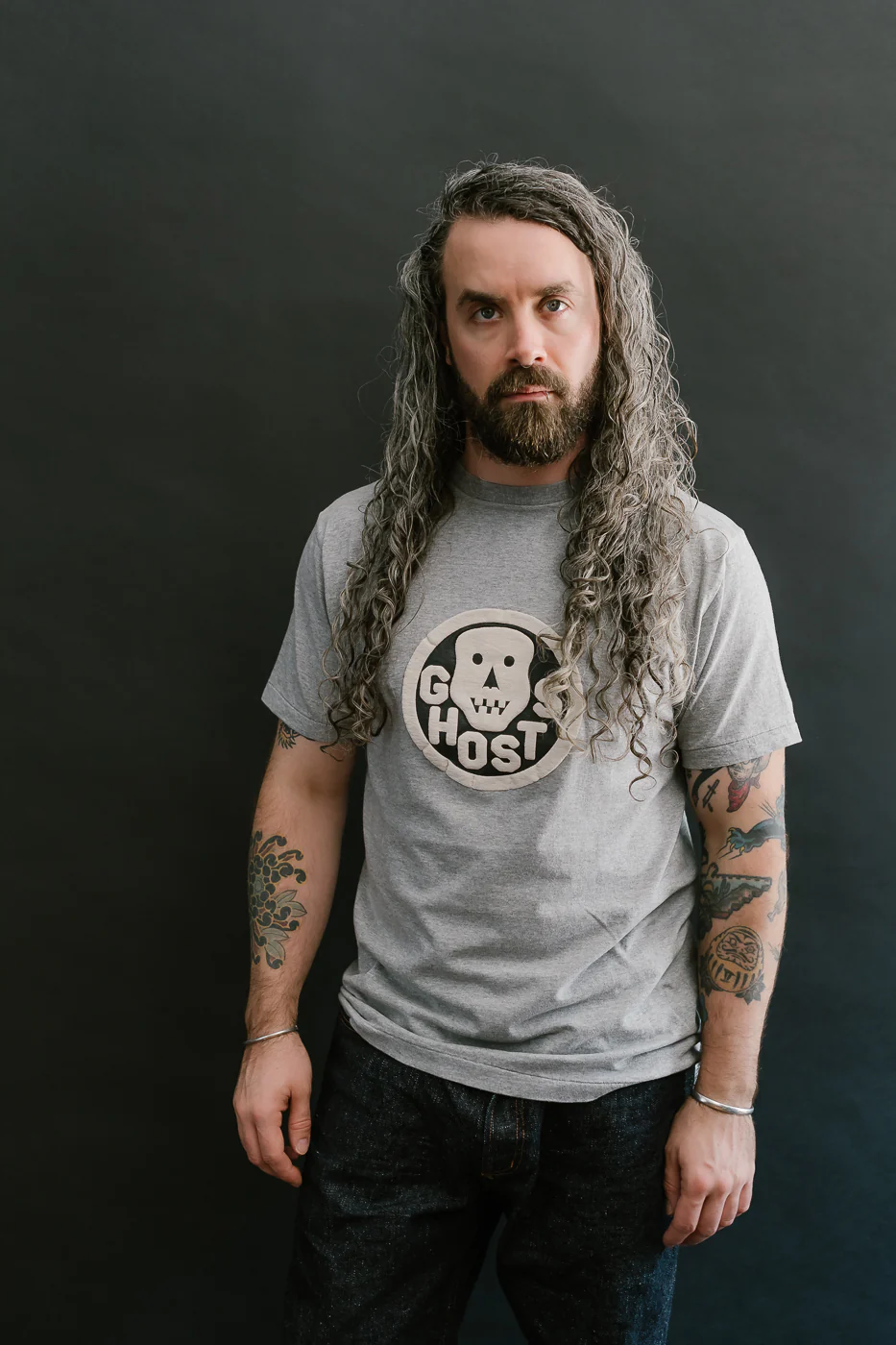"Slub Jersey" Flocky Ghosts Print Tee - Heather Grey - Image 14