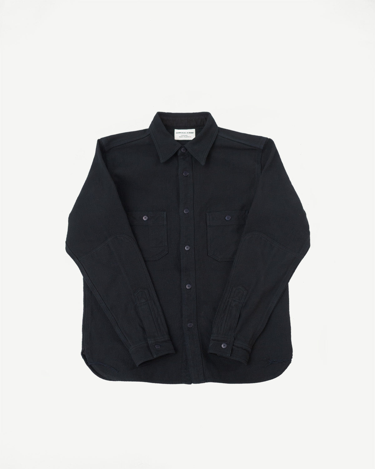SSN24-01W - Overdyed Sashiko Flannel Work Shirt - Black