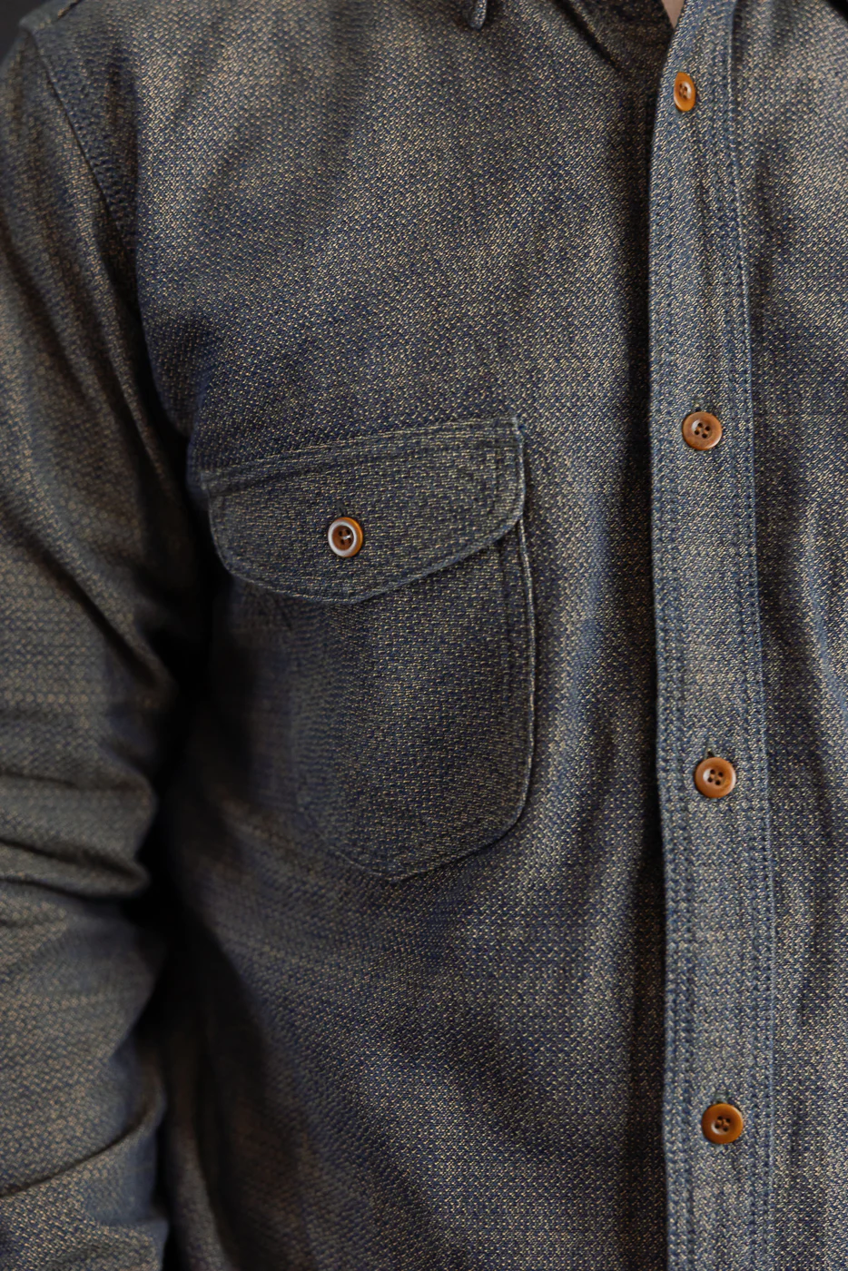 SSS26-KSKW - "Kanoko Ai-Madara" Natural Indigo x Brown Sashiko Work Shirt - Image 20
